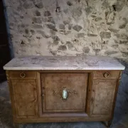 Antique Louis XVI style buffet in burr elm with marble top, late 19th century.