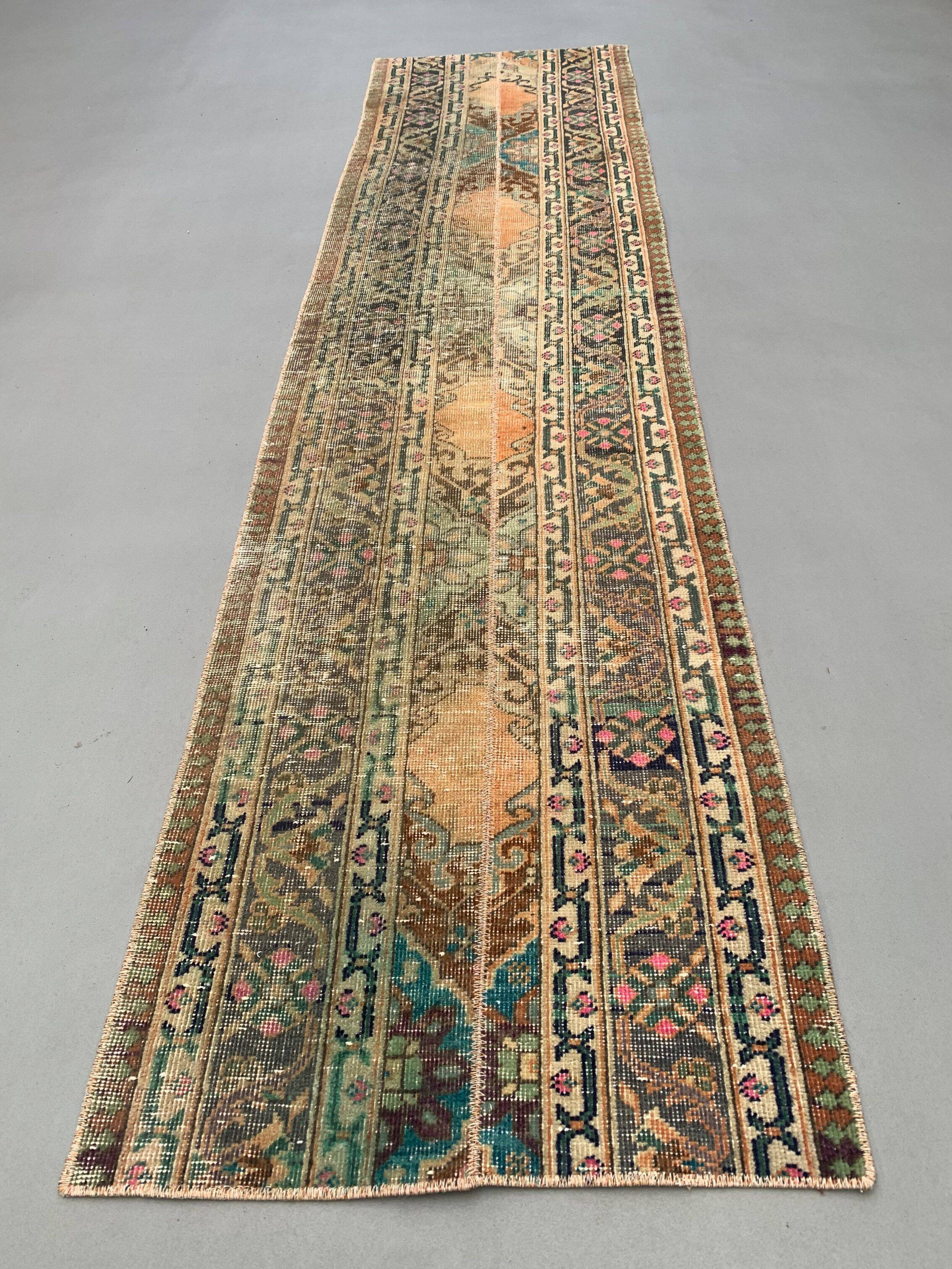 Distressed Turkish Narrow Runner 270x67 cm wool Vintage Tribal Rug