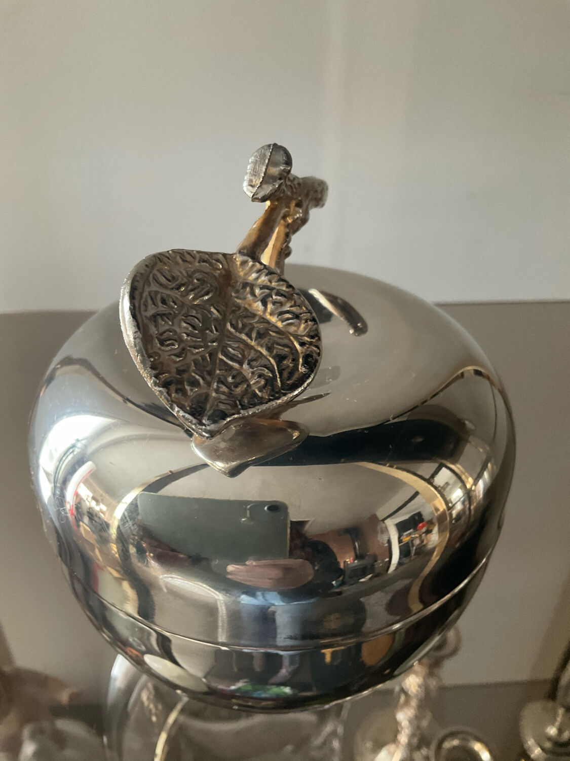 Empty pocket vintage silver metal apple box