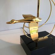 Brass Table Lamp with Wild Goose Flight, French Work, circa 1970
