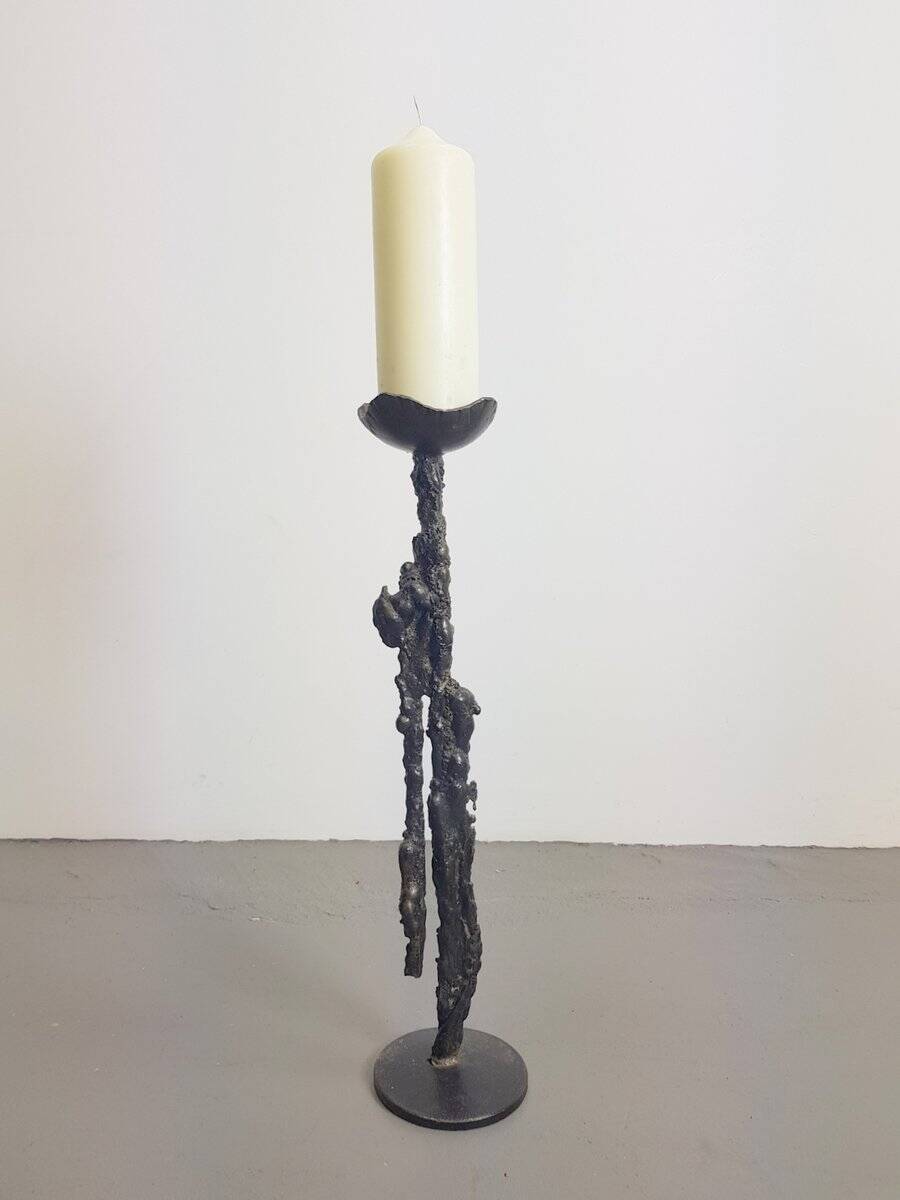 Brutalist Floor Candleholder in Cast Iron, Germany, 1960s