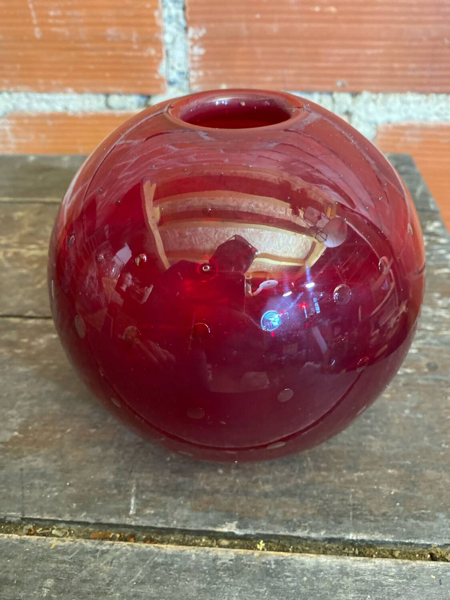 Vintage 1970s Murano Red Bubble Glass Ball Vase Soliflore