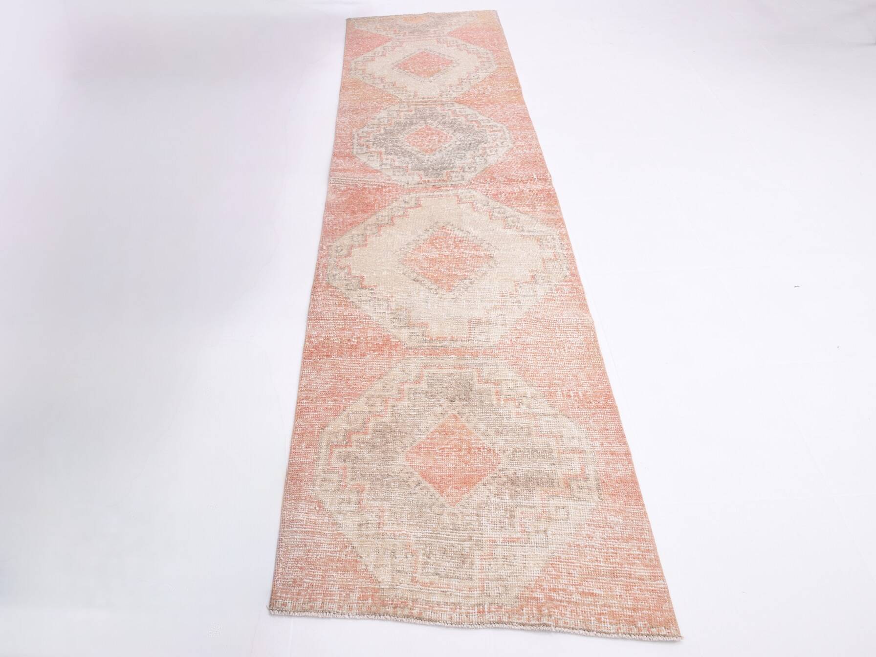 3x12 Pale Red & Brown Vintage Runner Rug, 82x336Cm