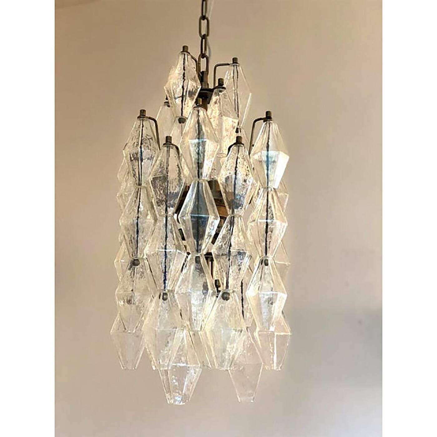A pair of champagne "poliedro" murano glass chandelier