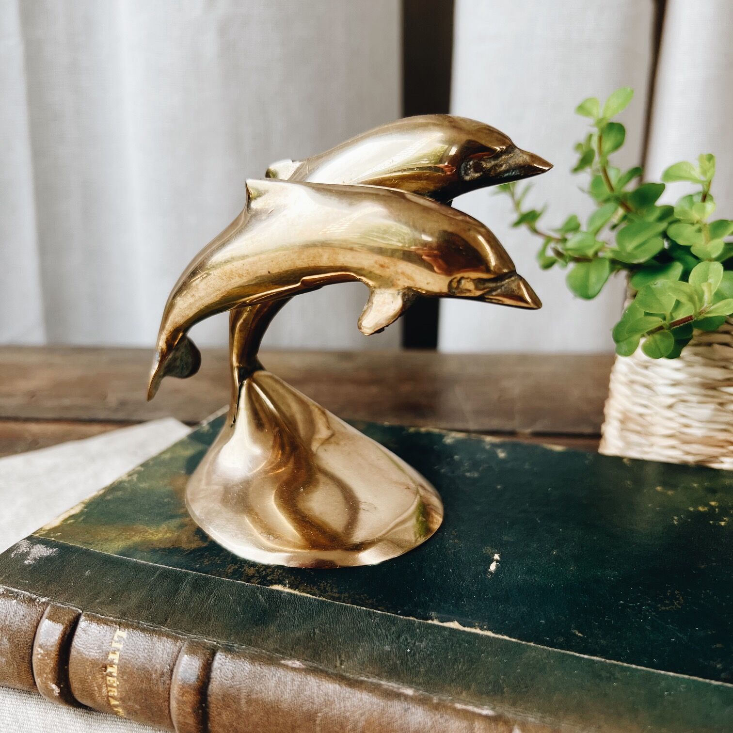 Duo of brass dolphins