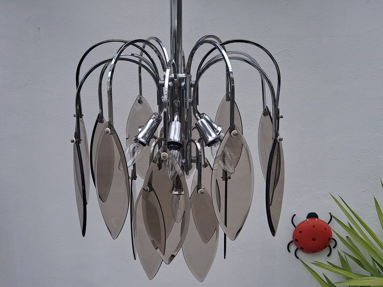 Italian chrome & smoked glass pendant light