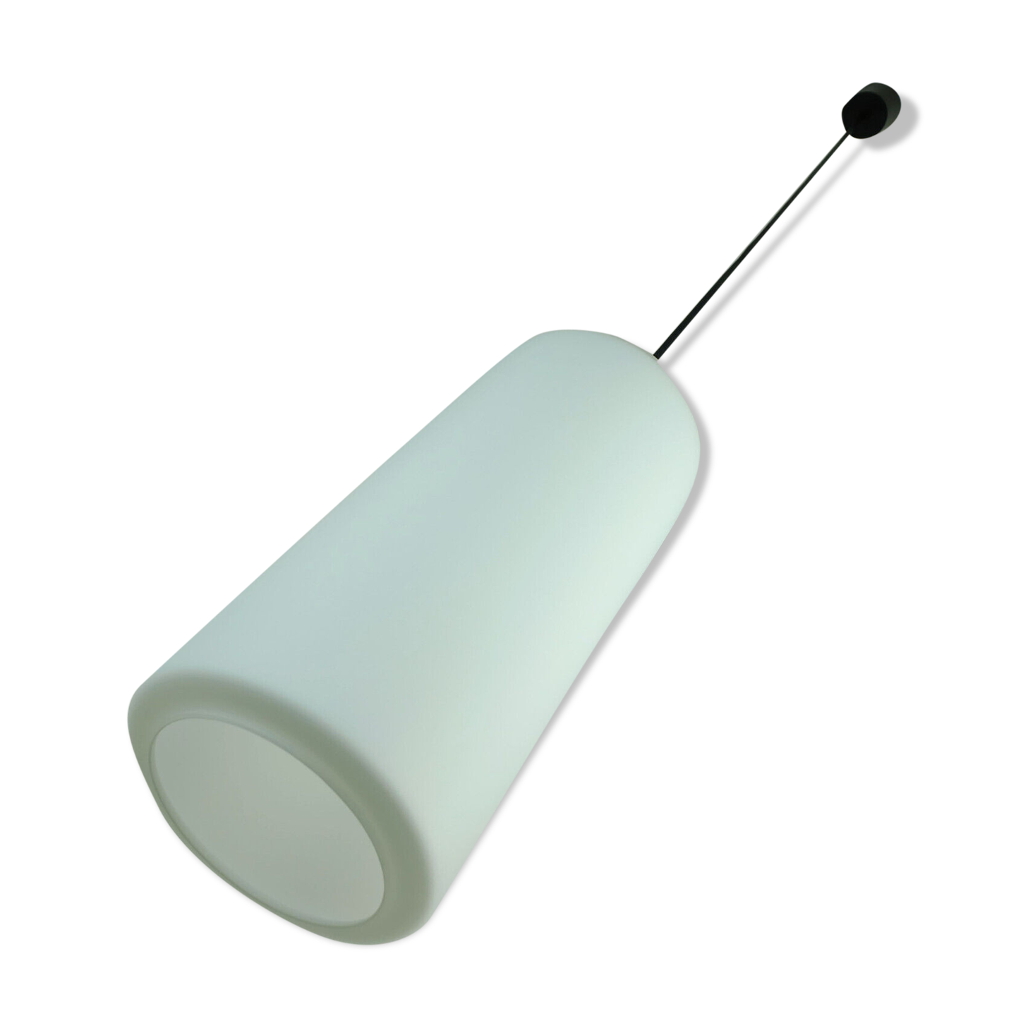 Glashuette Limburg pendant light white cylindrical glass shade and chrome 1970s - 2 available