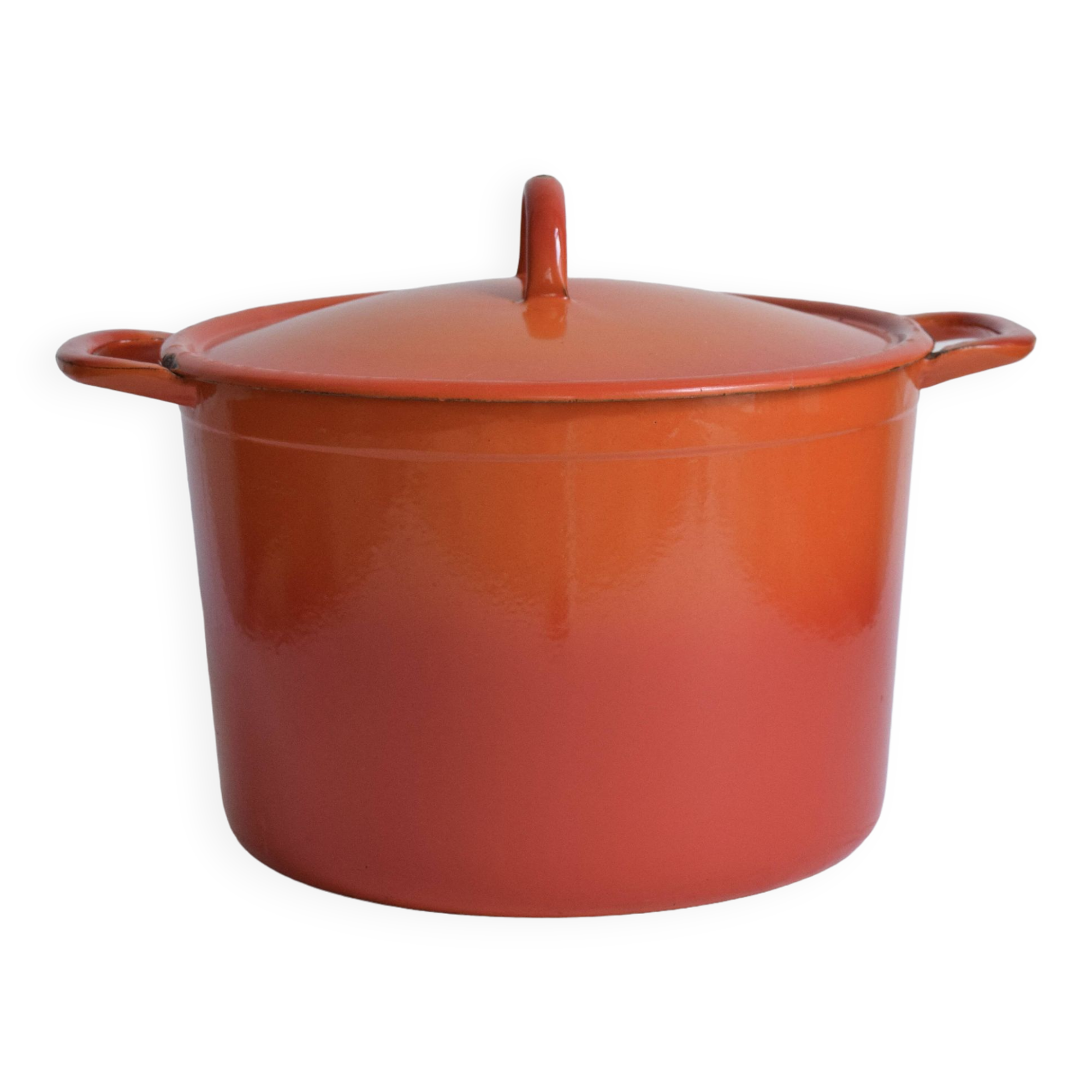 Grande casserole vintage ou cocotte en fonte émaillée orange