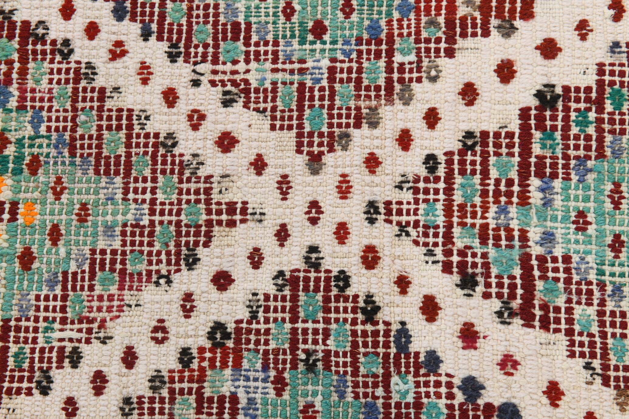 4x8 Green & Beige Vintage Kilim Rug, 133x253Cm