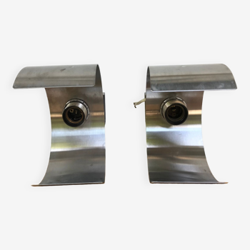 Pair of brushed aluminum sconces circa 1970