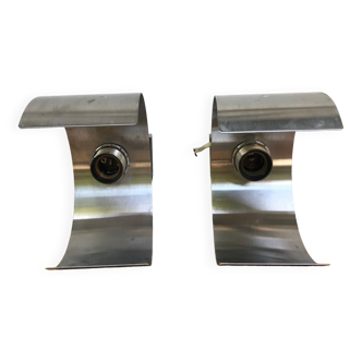 Pair of brushed aluminum sconces circa 1970