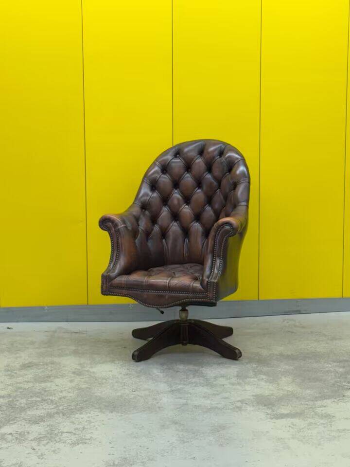 Brown leather chesterfield directors armchair