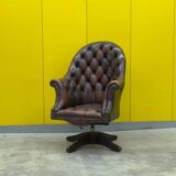 Brown leather chesterfield directors armchair