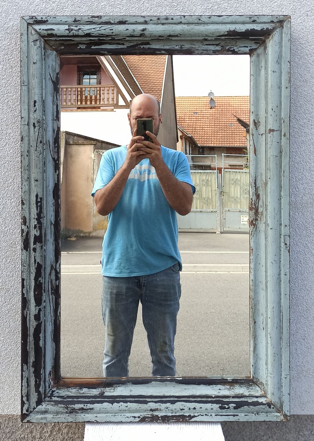 Rectangular mirror in old wood