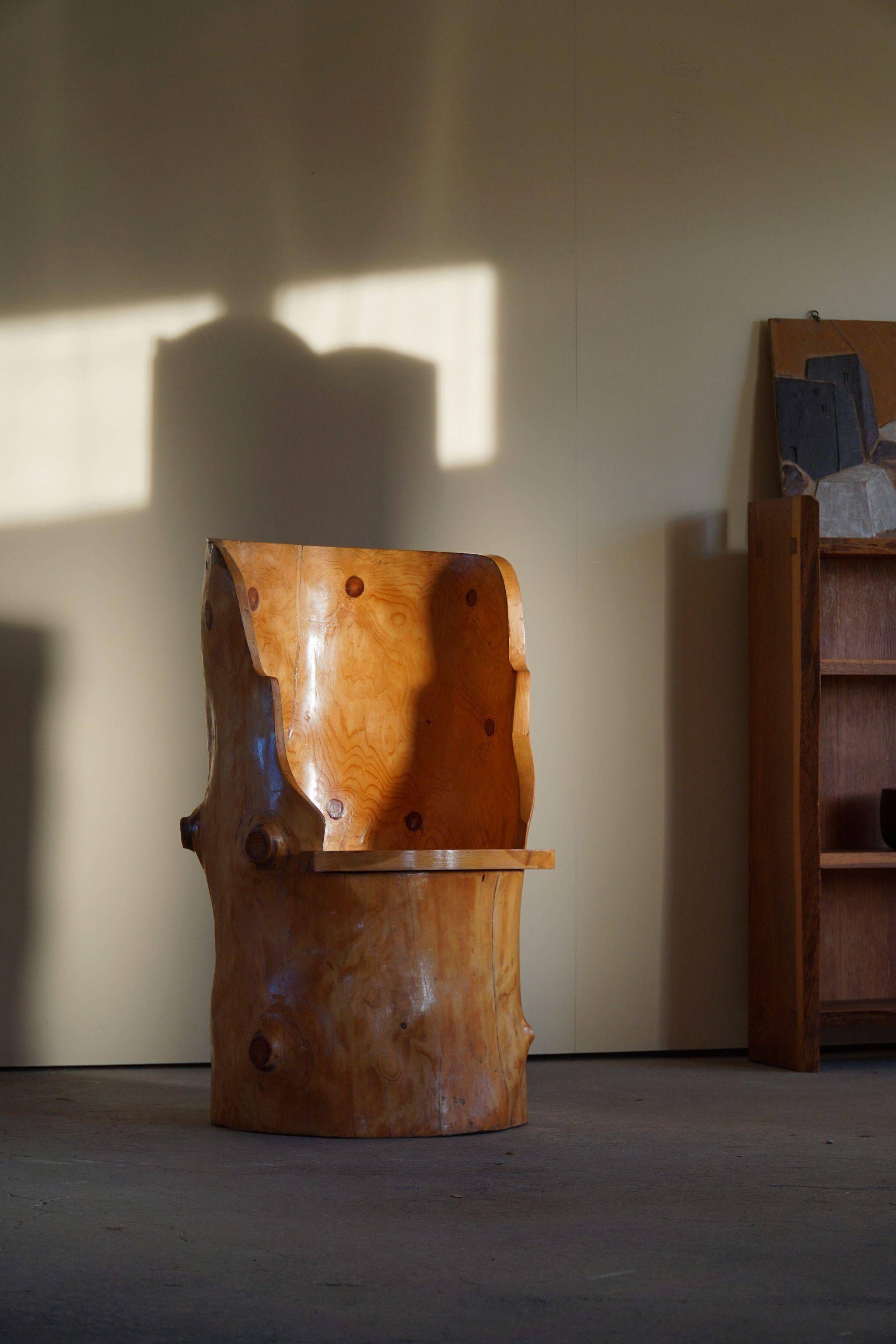 Sculptural Wabi Sabi Brutalist Chair in Solid Pine, Swedish, 1960s