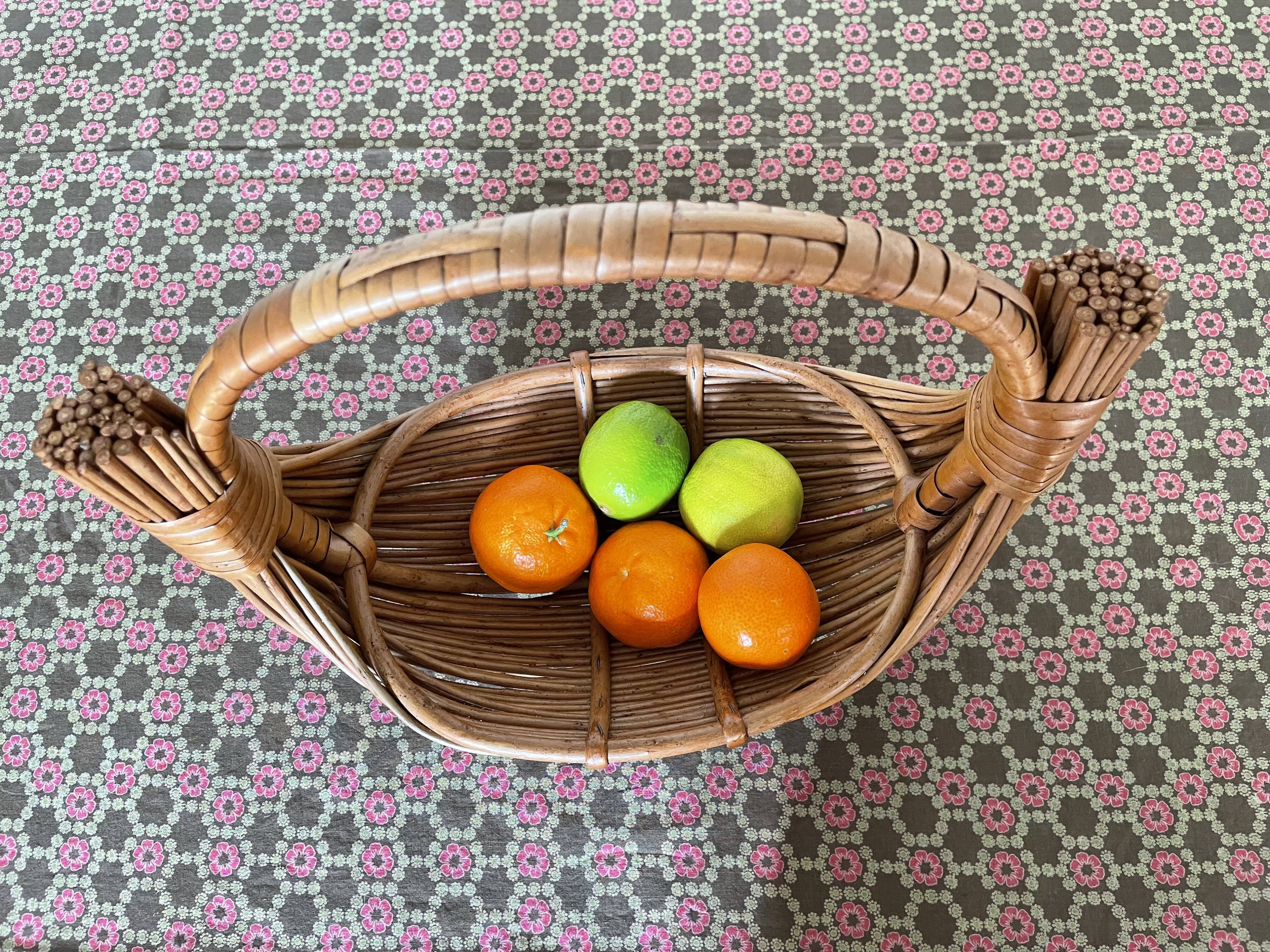 Woven wicker fruit basket 1960