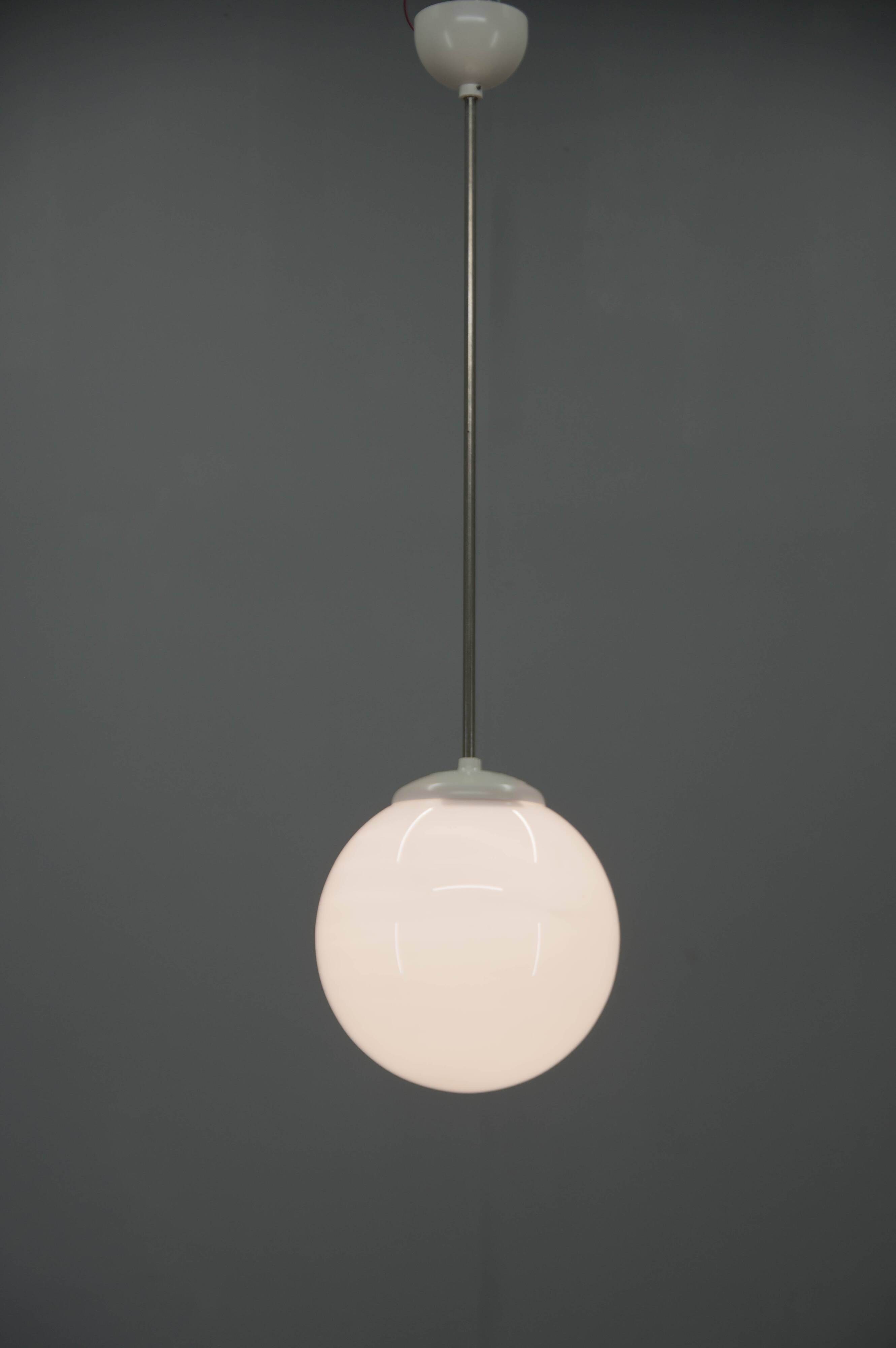 1940s Opaline Glass Globe Pendant Light | Vintage Ceiling Lamp | Rewired