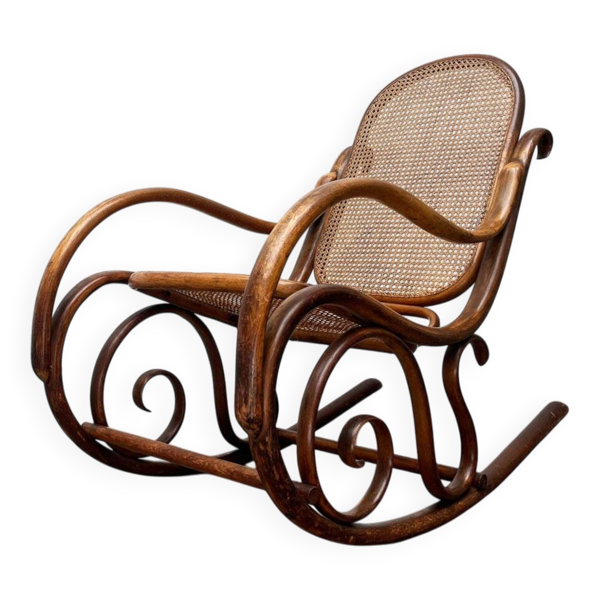 Fauteuil à bascule Art Nouveau en bois courbé Jugendstil par Fischel, Autriche, années 1910