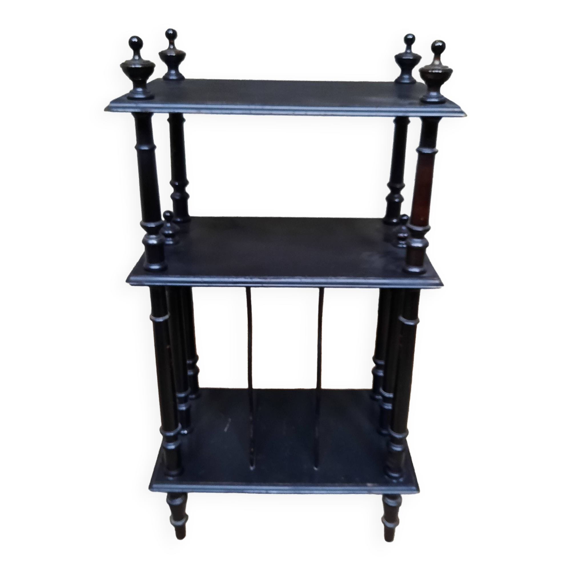 Blackened wooden shelf
