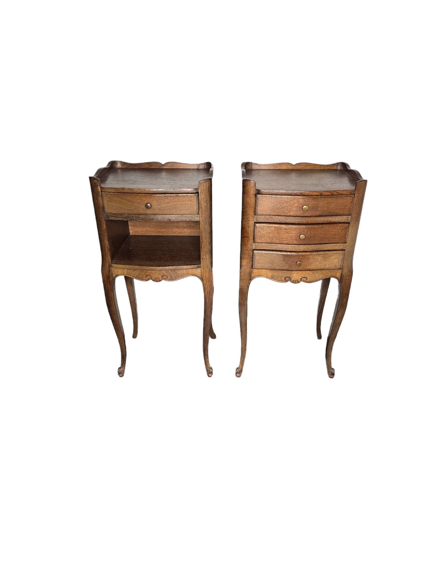 Pair of Louis XV style oak bedside tables