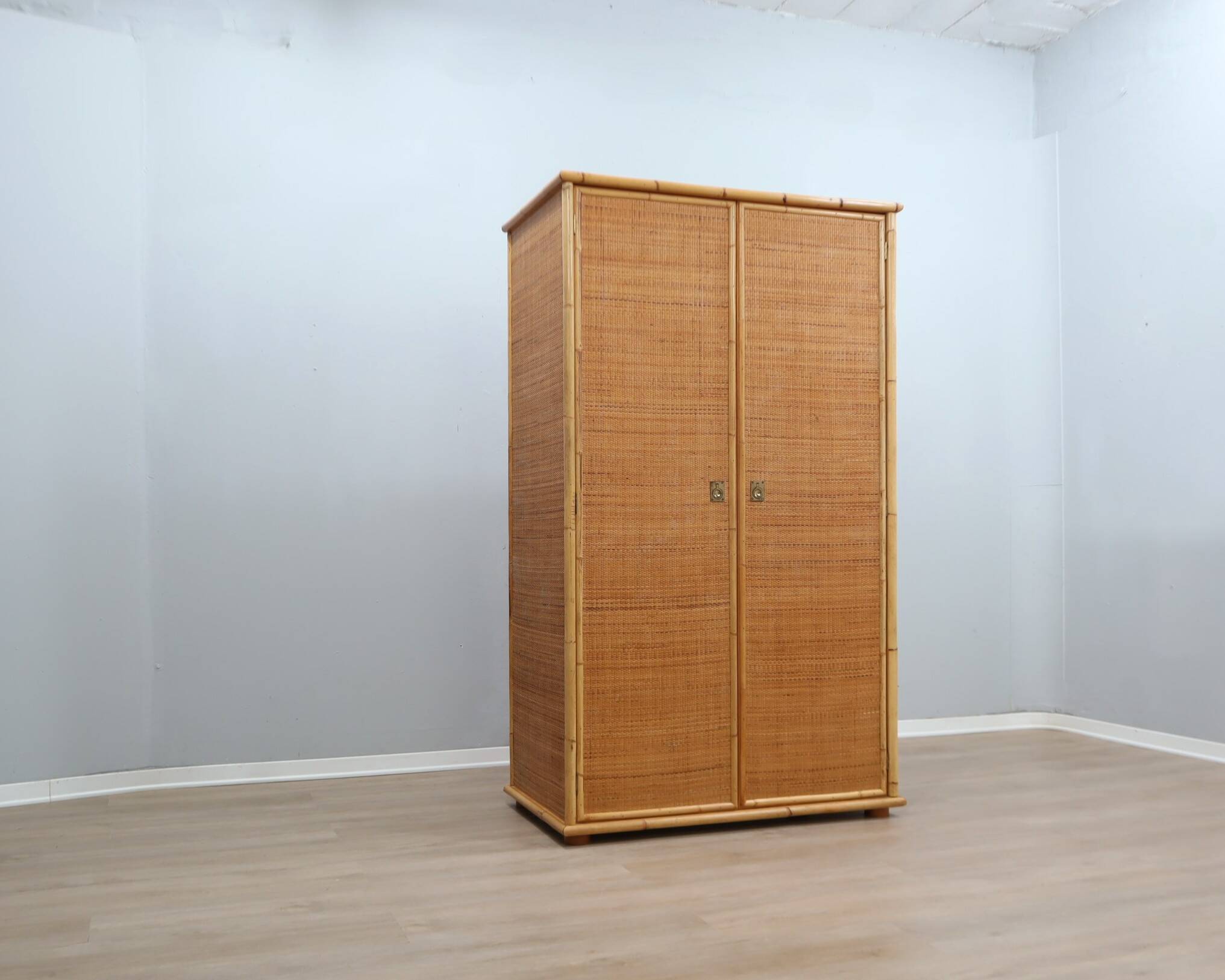 Vintage Dal Vera bamboo & rattan freestanding wardrobe 1970s