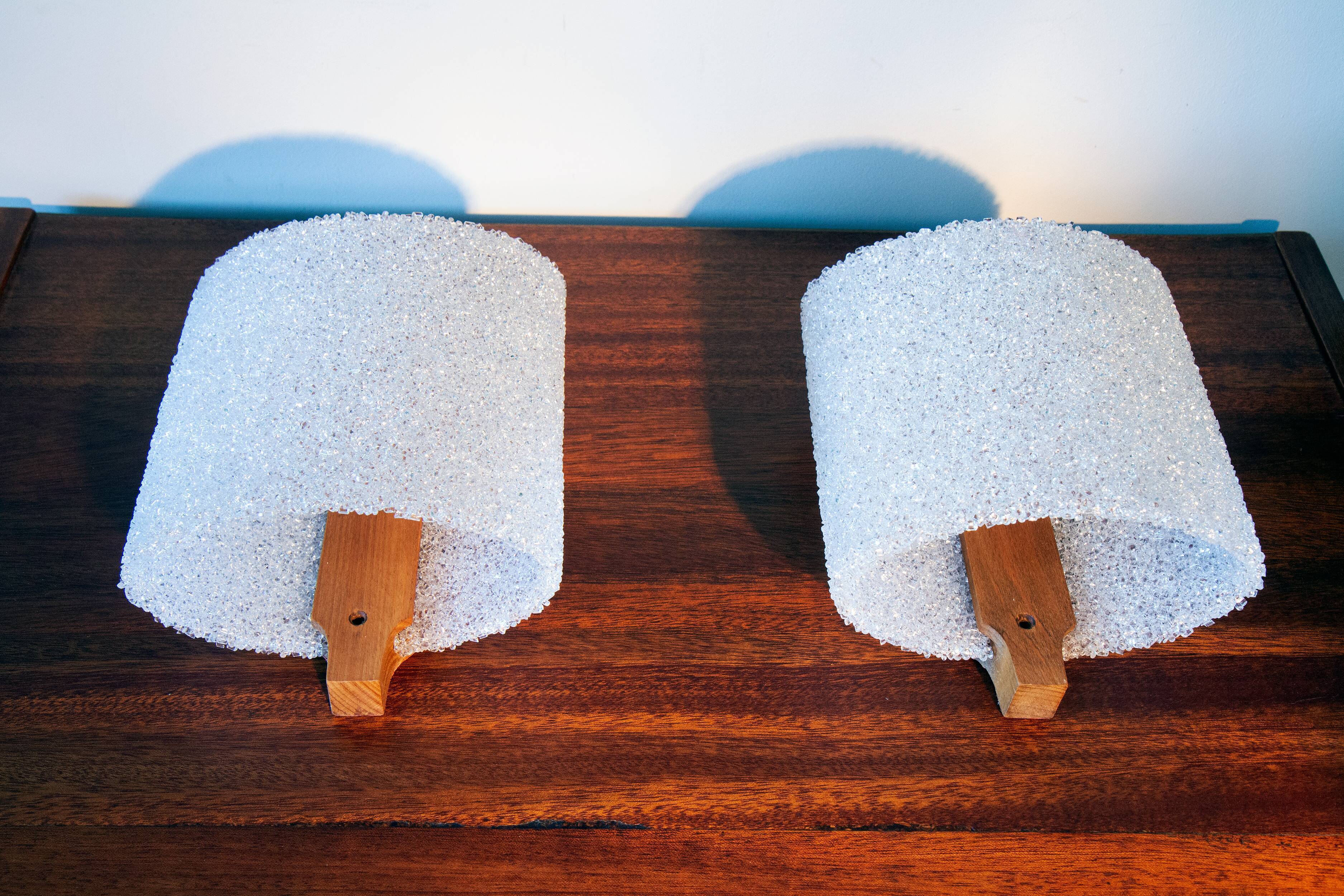 Pair of wall lamps in Perspex and teak year 60