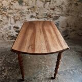 Antique walnut drop-leaf dining table – French round table 110 cm