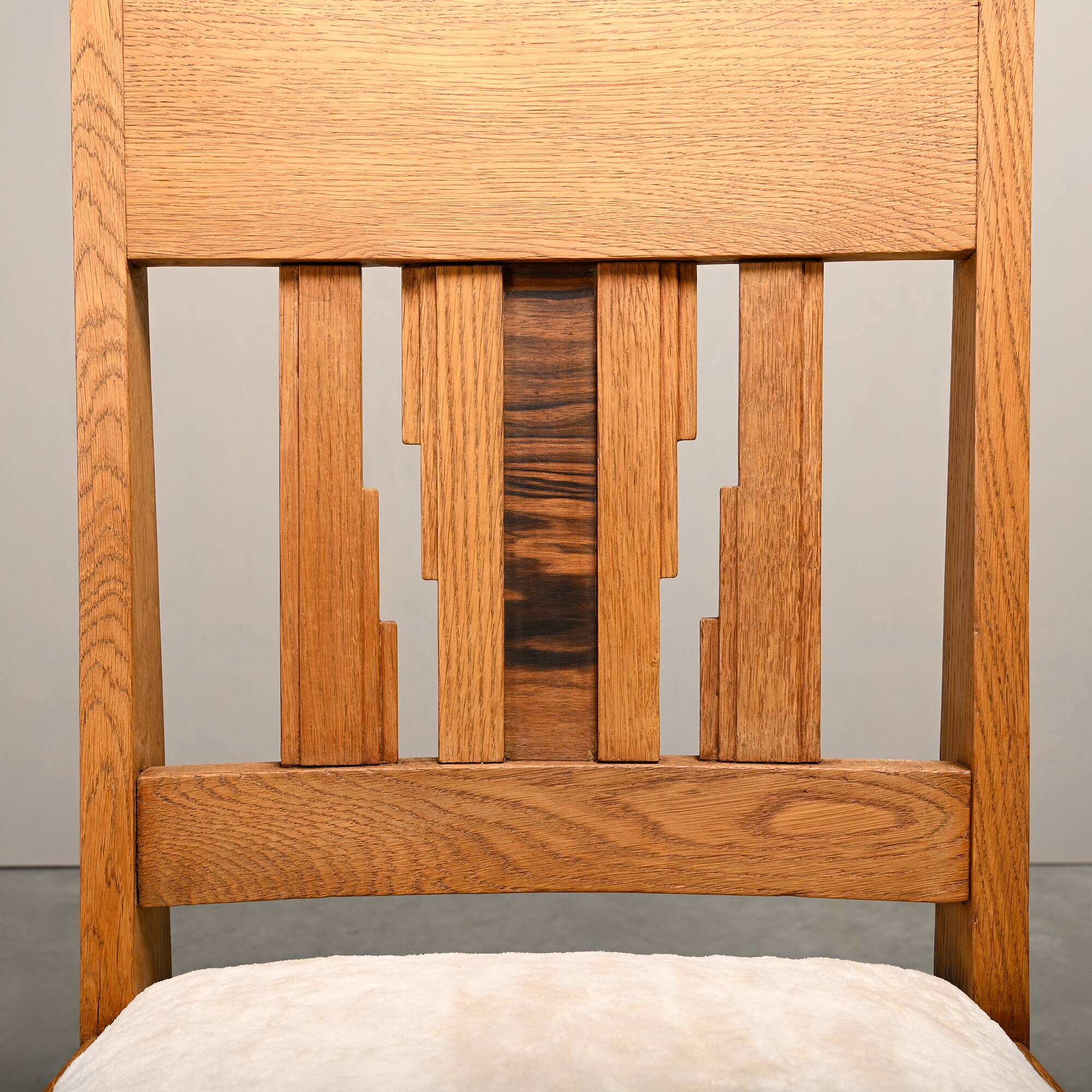 Dutch Art Deco Amsterdam School Dining Chairs in Oak and light Fabric