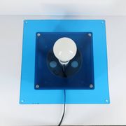 Grey metal cubic design lamp, coloured filters and Japanese signature.