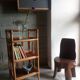 Shelf selette on wooden feet and vintage rattan