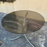 70s chrome metal and smoked glass table