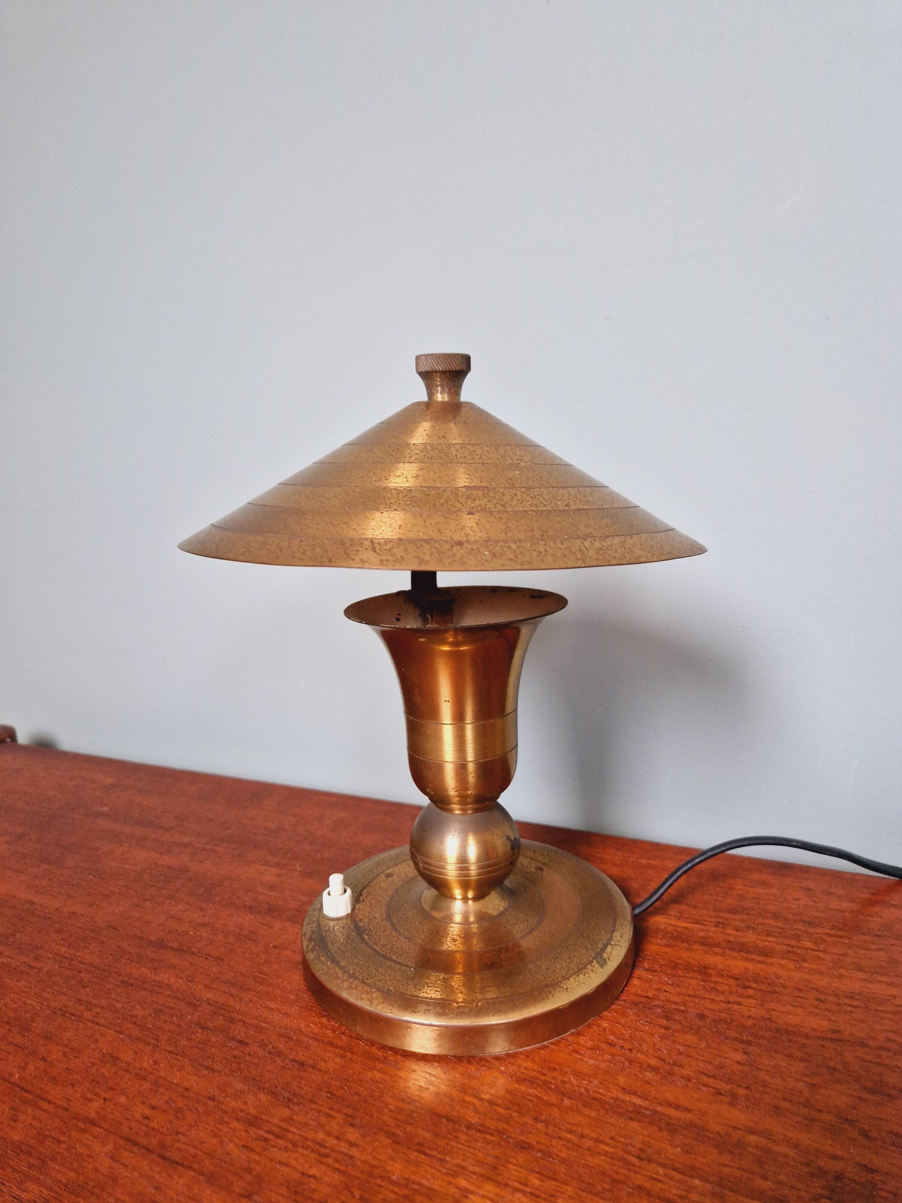 Lampe Art Déco en laiton, années 1920-30