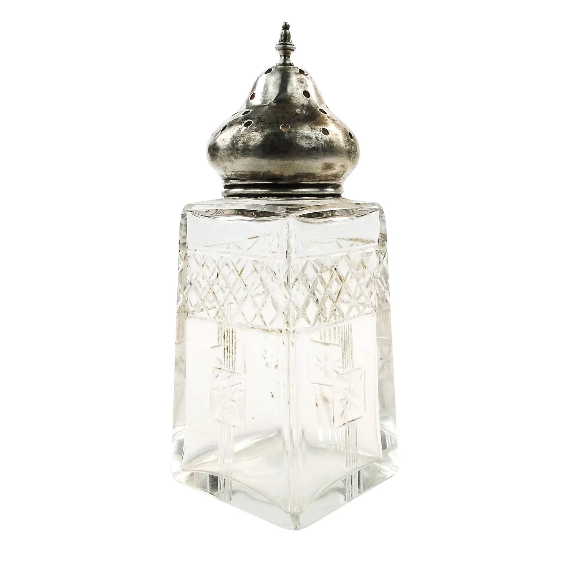 Art Deco sugar bowl, crystal, silver, United Kingdom, early 20th century