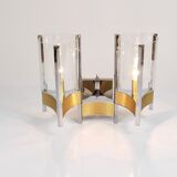 Gaetano Sciolari Large Wall Sconces / Sconces, Chrome, Brass, Glass, 1970s