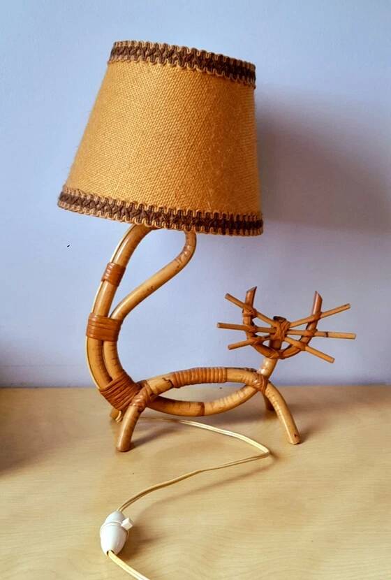 1960s rattan cat lamp
