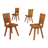 Chairs in elm, Atelier C. Demoyen, France, 1980s