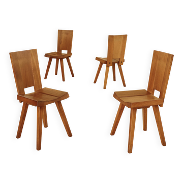 Chairs in elm, Atelier C. Demoyen, France, 1980s