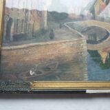 Painted painting, view of Bruges signed