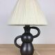 Black ceramic lamp Henri Chatard, 50s, wool lampshade