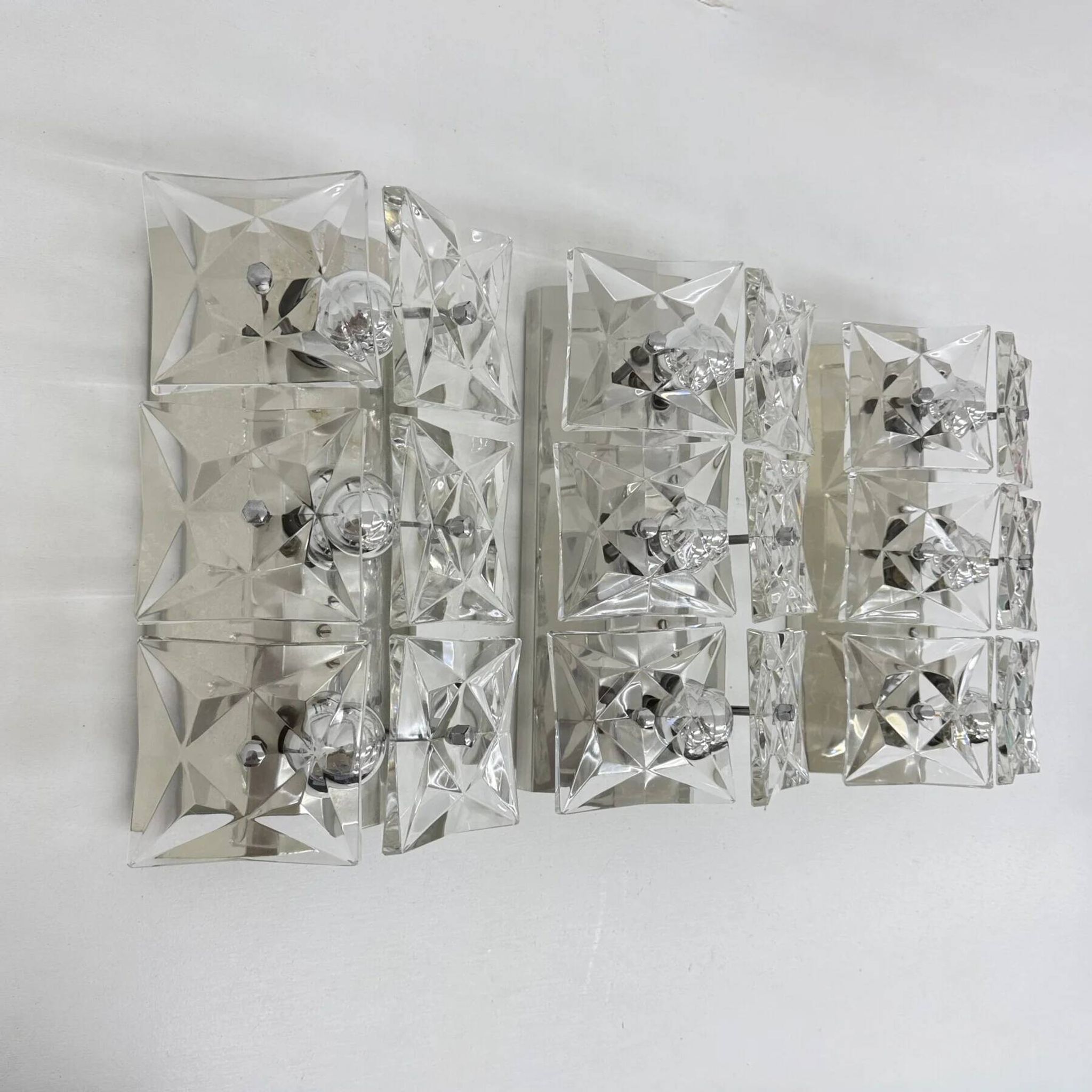 Set of 3 mid-century large crystal sconce by Kinkeldey, Germany, 1970s