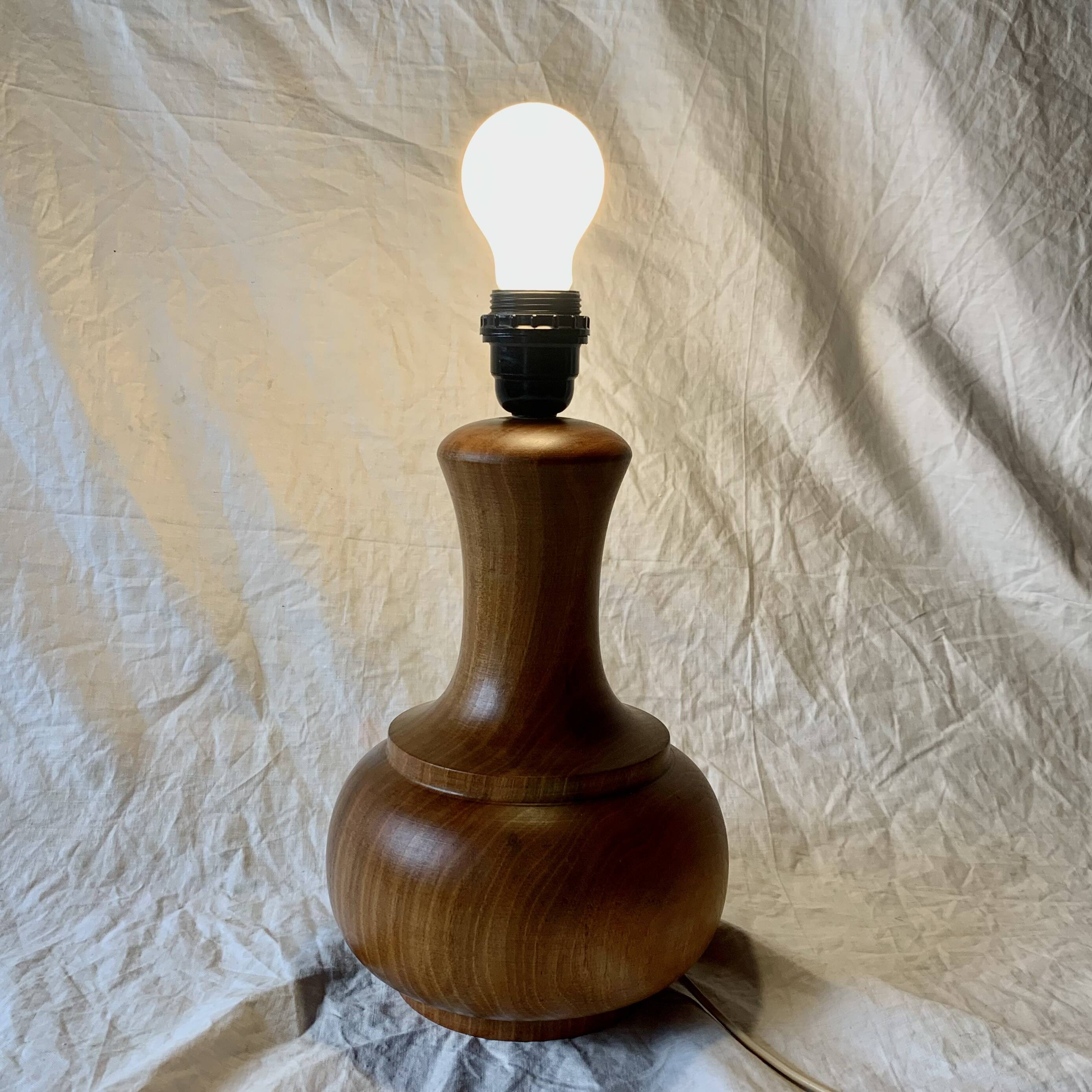 Vintage turned wood lamp base, 1970
