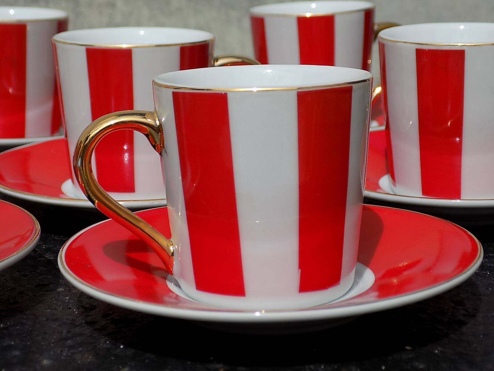 Striped cups and saucers