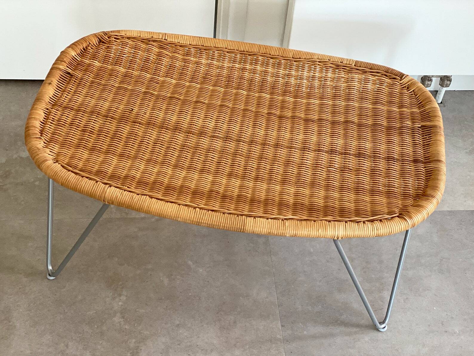 Large vintage rattan / wicker James Irvine ottoman / foot stool / foot rest / bench