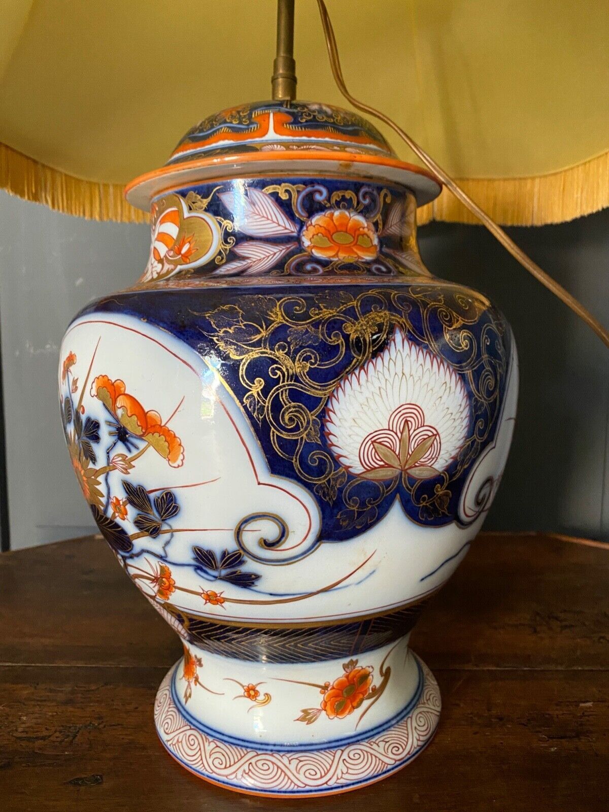 Porcelain lamp of bayeux floral decoration nineteenth with lampshade
