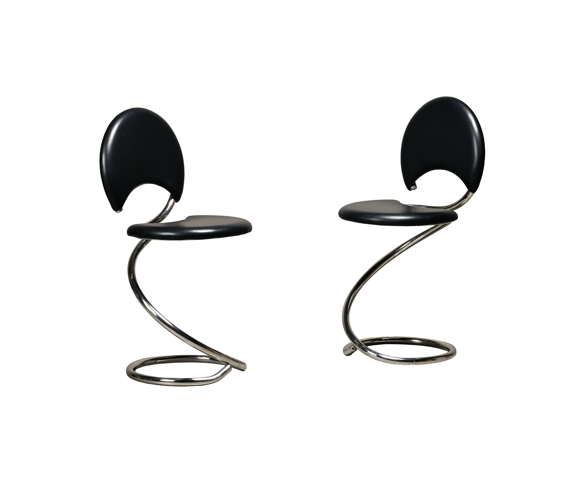 Poul Henningsen Snake Chairs, Model PH-501 in chrome and full black leather