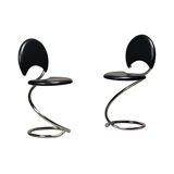 Poul Henningsen Snake Chairs, Model PH-501 in chrome and full black leather