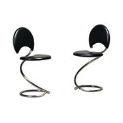 Poul Henningsen Snake Chairs, Model PH-501 in chrome and full black leather