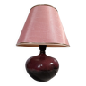Lampe céramique bordeaux pyrité, abat jour rose, années 70's