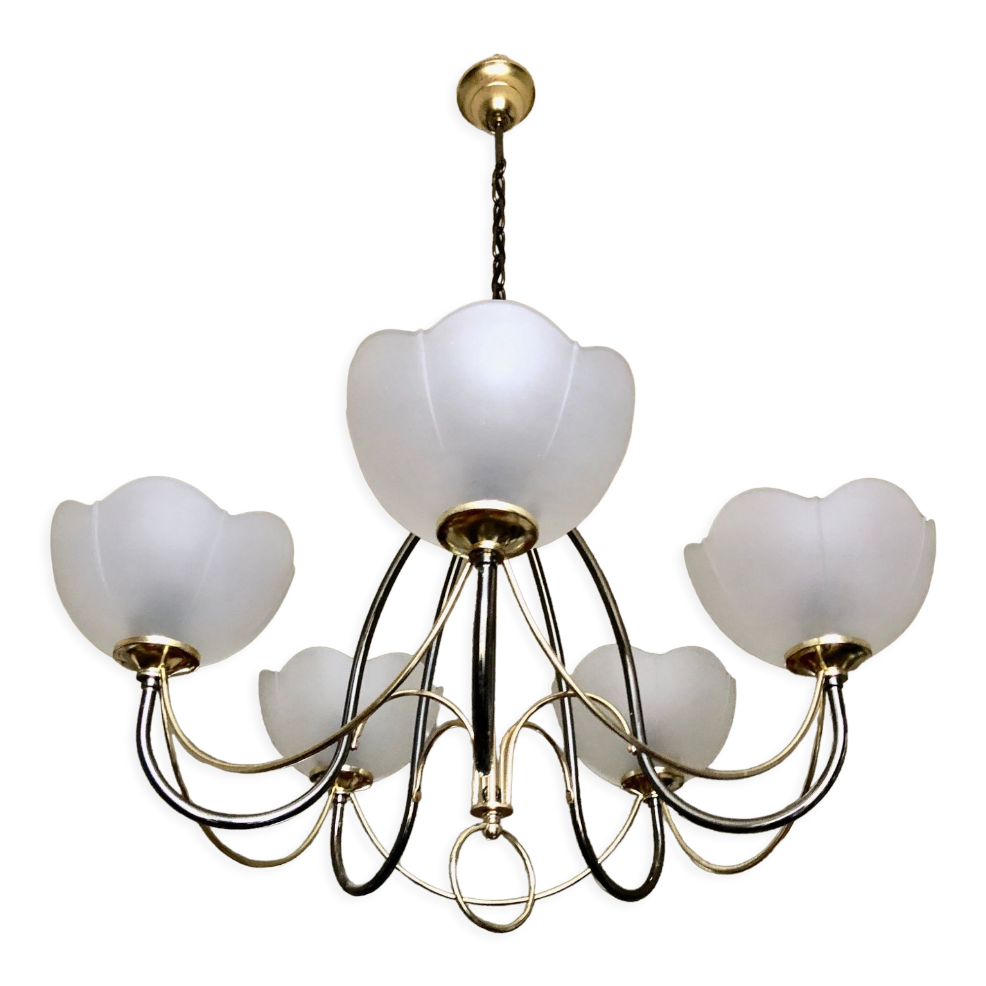 Italian chandelier gray and gold frosted glass flower