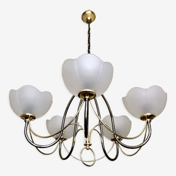 Italian chandelier gray and gold frosted glass flower